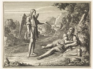 Elías visitado por un ángel en el desierto de Jan Luyken