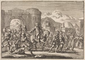 Enviado francés al sultán entra en Jerusalén a caballo, 1674 de Jan Luyken