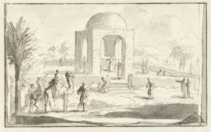 Vista de una mezquita o templo en el desierto de Jan Luyken