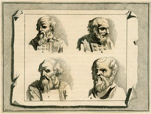 Letras griegas dibujadas en la cabeza del Sumo Sacerdote como parte de la unción de iniciación con aceite, 1700 de Jan Luyken