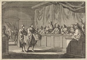 Los pastores reformados Gilly y Courdil leyeron una declaración en el sínodo de Sorges de que se convertirían a la Iglesia Católica, el 3 de junio de 1683. de Jan Luyken