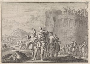 Hyrkanus, el hijo de Simon, se aleja durante el asedio del castillo de Dagon. de Jan Luyken