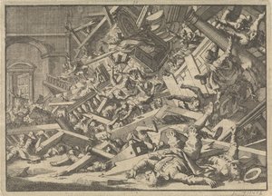Galería derrumbada durante un servicio de culto católico en la casa del enviado español en Londres, 1623 de Jan Luyken