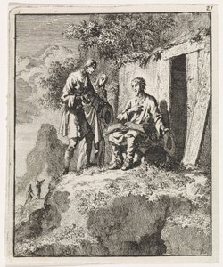 Ermitaño visitado por dos figuras de Jan Luyken