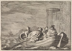 El rey Jaime II huye de noche en un bote de remos, 1688