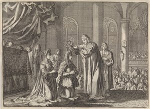 Coronación de Guillermo III y María II Estuardo por el arzobispo de Canterbury, 1689 de Jan Luyken