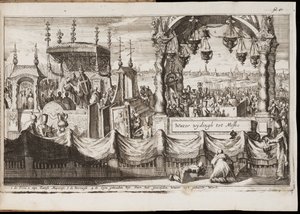 La gran bendición de las aguas en Moscú (Rusia) (ceremonia religiosa anual con procesión) - Obra de Jan (Johannes) Luyken (1649-1712), grabado (20,1x30 cm)