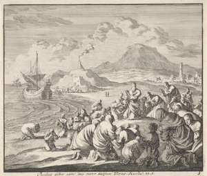 Pablo ora en la playa de Tiro La oración de Pablo en la orilla a las afueras de Tirus (título sobre el objeto) de Jan Luyken