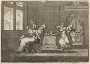 El Papa Inocencio XII cae hacia atrás desde la ventana del Quirinal poco después de su elección, 1691 de Jan Luyken