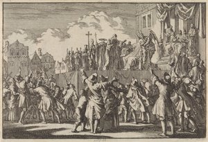 Escena callejera en Aberdeen burlándose de la religión católica, 1689
