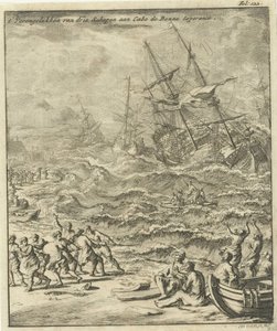 Naufragio en el Cabo de Buena Esperanza, 1693 El choque de tres barcos en Cabo de Bonne Esperance (título sobre el objeto) de Jan Luyken