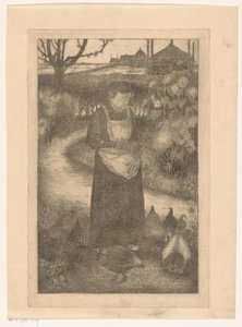 Anne Zernike da de comer a las gallinas de Jan Mankes