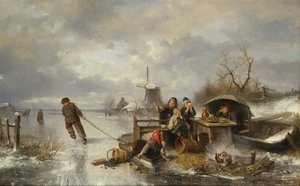 Niños jugando en un lago congelado en un paisaje invernal de Jan Mari Henri Ten Kate