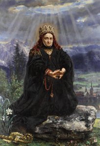 Santa Kinga rezando en medio de las montañas de Sącz.