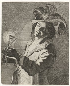 Niño sonriente con un vaso en la mano de Jan Matham (possibly)