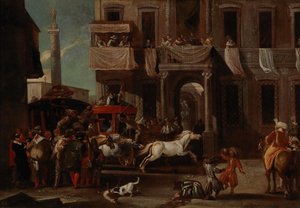 La carrera de los caballos berberiscos en Roma de Jan Miel