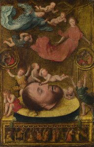 La cabeza de San Juan Bautista, con ángeles de luto y putti, principios del siglo XVI de Jan Mostaert