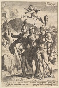 Hércules siendo mostrado el camino montañoso al Templo de la Fama Inmortal en la Compañía de Jan Muller