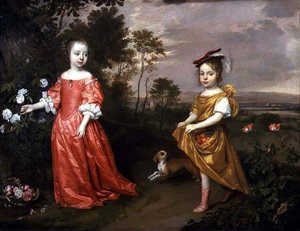 Dos niños y un perro en un paisaje de Jan Mytens or Mijtens