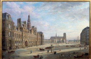El ayuntamiento de París en 1868. Pintura de Jan Ostoga De Miodoucheski (Mioduzsewski) (1831 -? ). Óleo sobre lienzo. Dimensiones: 0,78 x 1,17m. París, Museo Carnavalet - El Ayuntamiento de París en 1868. Pintura de Jan Ostoga por Miodoucheski (Mioduzsewsk de Jan Ostoja Mioduszewski