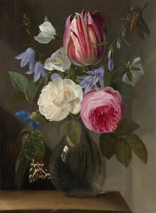 Rosas y un tulipán en un jarrón de vidrio, c. 1650-1660 de Jan Philips van Thielen