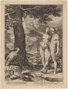 Adán y Eva ante el árbol del conocimiento de Jan Pietersz Saenredam after Abraham Bloemaert
