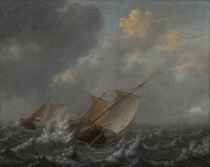 Buques en un mar picado de Jan Porcellis