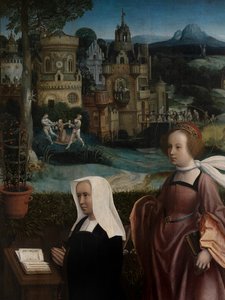 Detalle de Donante con San Nicolás y Esposa del Donante con Santa Godeliva, c.1515-21 (óleo sobre tabla) de Jan Provoost