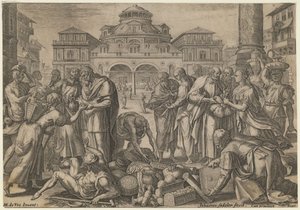Los Apóstoles Distribuyen el Dinero a los Necesitados, ca. 1600 de Jan Sadeler