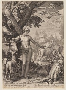 Adán nombrando a los animales, de Historia de los primeros padres del hombre de Jan Saenredam
