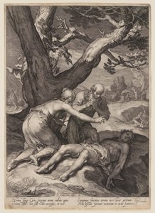 Adán y Eva se lamentan ante el cadáver de Abel, de Historia de los primeros padres del hombre de Jan Saenredam