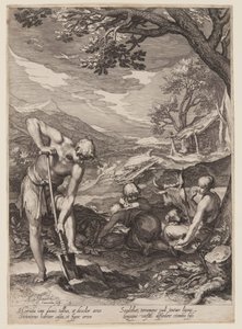 Adán y Eva trabajando, de Historia de los primeros padres del hombre de Jan Saenredam