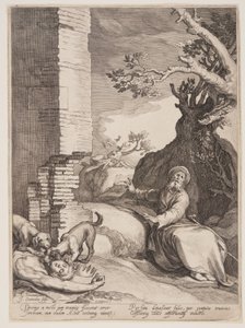 Profecía de Ajajá a la esposa de Jeroboam, de Cuatro escenas de la vida de los profetas, Isaías, Ajajá y Eliseo. de Jan Saenredam