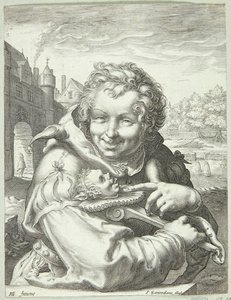 Danés: Laughing fool with a marotte de Jan Saenredam