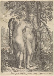 Diana y una ninfa frente a un árbol Diana y sus ninfas (título de la serie) de Jan Saenredam