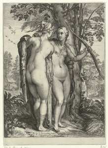 Diana y una ninfa frente a un árbol Diana y sus ninfas (título de la serie) de Jan Saenredam