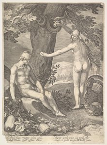 Eva Dando a Adán el Fruto Prohibido, de La Historia de Adán y Eva de Jan Saenredam