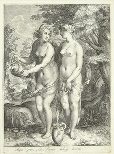 Dos de las ninfas de Diana junto a un arroyo de Jan Saenredam