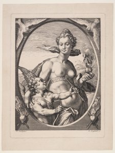 Venus y Amor, de Tres dioses o diosas paganos de Jan Saenredam