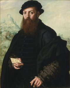 Retrato de un hombre barbudo, de 34 años, ante un extenso paisaje