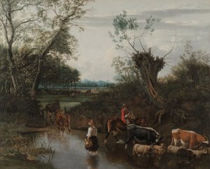 Campesinos cruzando un arroyo, c.1670 (óleo sobre lienzo) de Jan Siberechts