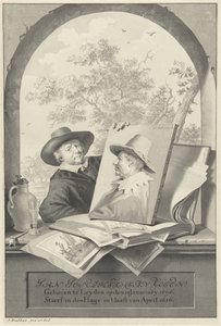 Hombre con una carpeta con dibujos y un retrato de Jan van Goyen de Jan Stolker