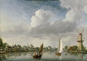 El río Spaarne en Haarlem, 1750 de Jan Ten Compe