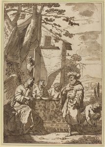 Abraham recibiendo a los ángeles de Jan Tengnagel