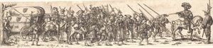 Tropa de Soldados, al Frente un Oficial a Caballo de Jan Theodor de Bry