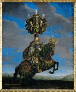 Gundakar, el príncipe Dietrichstein disfrazado para un " ballet a caballo ", representado en honor de la llegada de la infanta Margarita Teresa, novia del emperador Leopoldo I (pintura sobre lienzo)