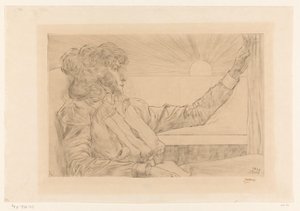 Mujer sentada frente a una ventana
Mujer mirando al sol / El despertar / Atardecer / L