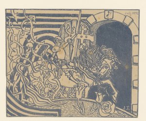 Portada del catálogo con un caballero a caballo de Jan Toorop