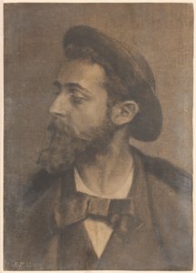 Retrato de un hombre con barba y sombrero, mirando hacia la izquierda de Jan Veth