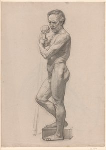Hombre desnudo de pie, con bastón, mirando hacia la izquierda de Jan Veth